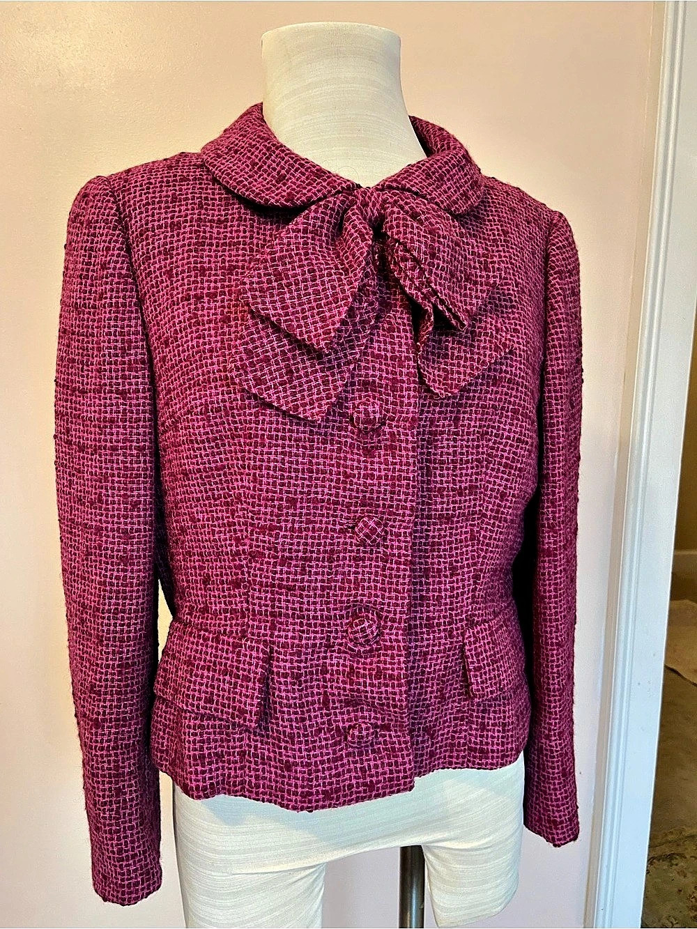 Vintage 1960s Adele Simpson Pink Purple Textured Bow Jacket